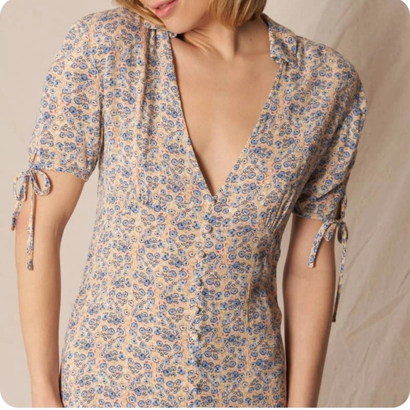 New Small En Creme Yellow Floral Collared Mini Dress - Picture 2 of 12